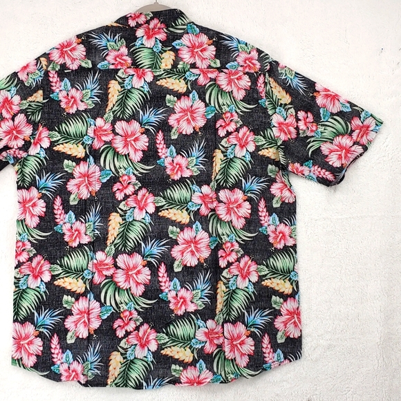 JOGAL Men's Button Up Hawaiian Shirt, Black Hibiscus, Size XXL - Picture 2 of 4